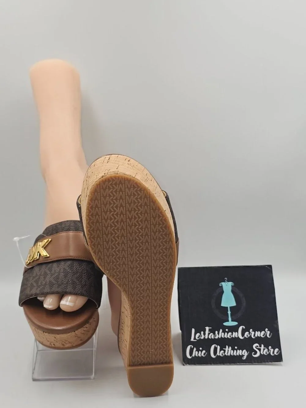 NWOB Michael Kors Womens Brown Jilly Slide-On Platform Wedge Sandals Size 7 3746